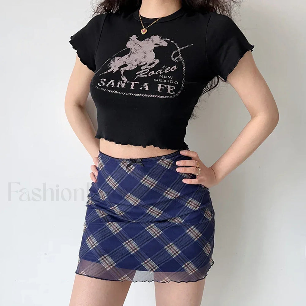 Plaid Double Layer Mesh Y2K Skirt