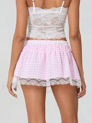 Plaid Lace Patchwork Mini Skirt