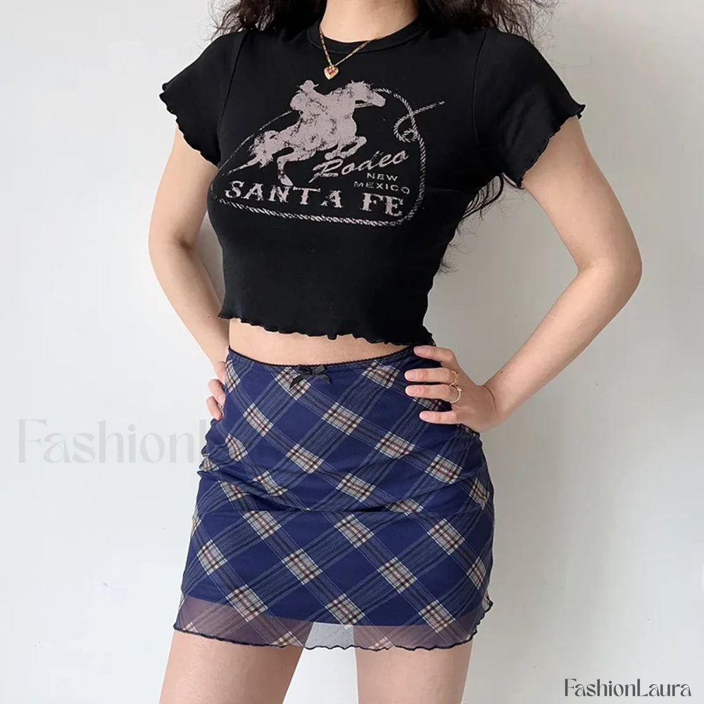 Plaid Mesh Bodycon Harajuku Skirt