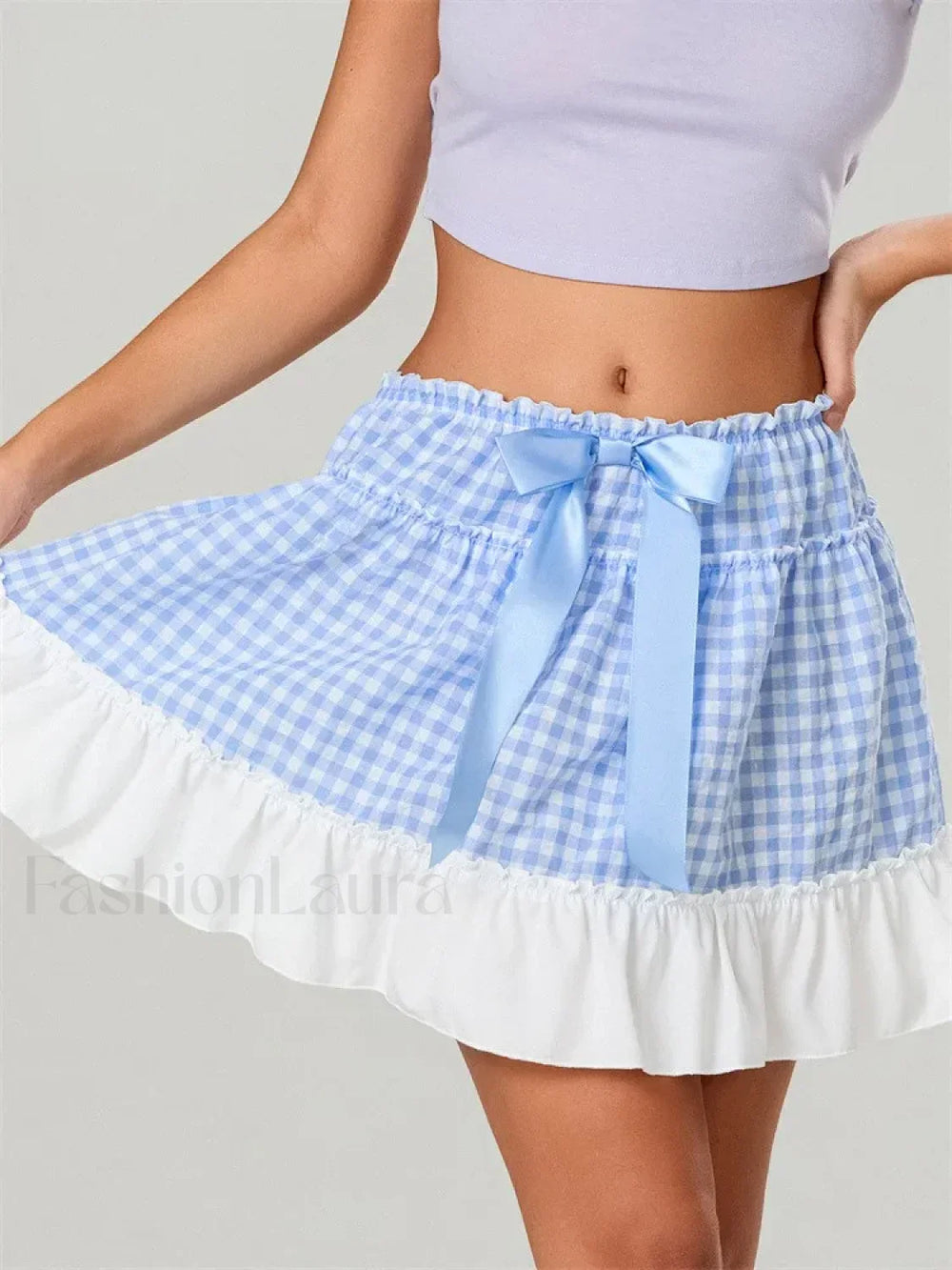 Plaid Ruffled Beach Mini Skirt BLUE / S