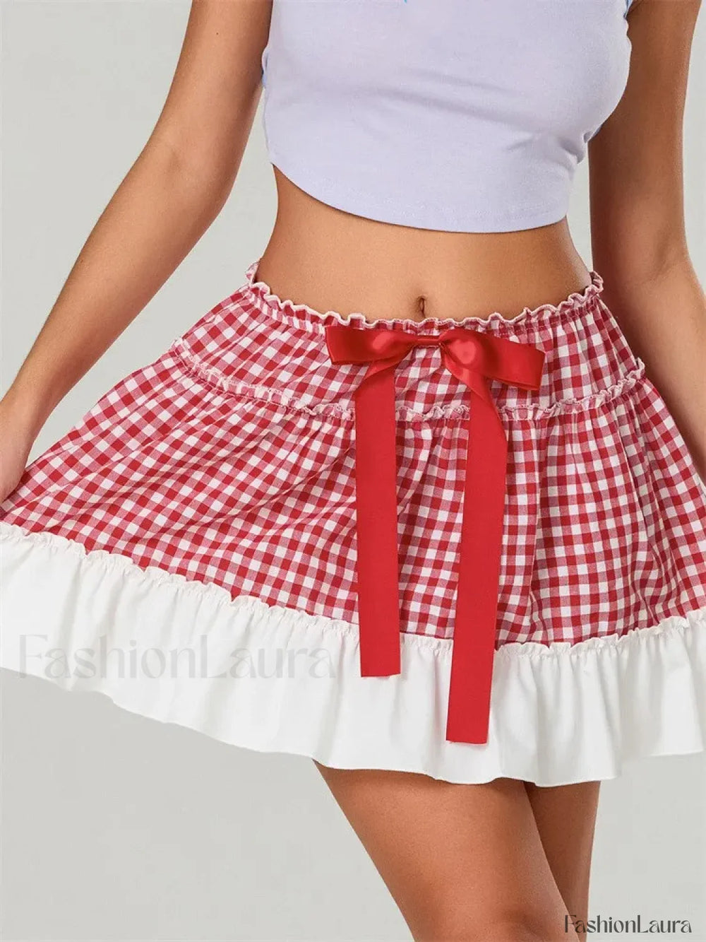 Plaid Ruffled Beach Mini Skirt PINK / S