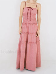 Plaid Square Neck Ruffle Maxi Dress pink / S