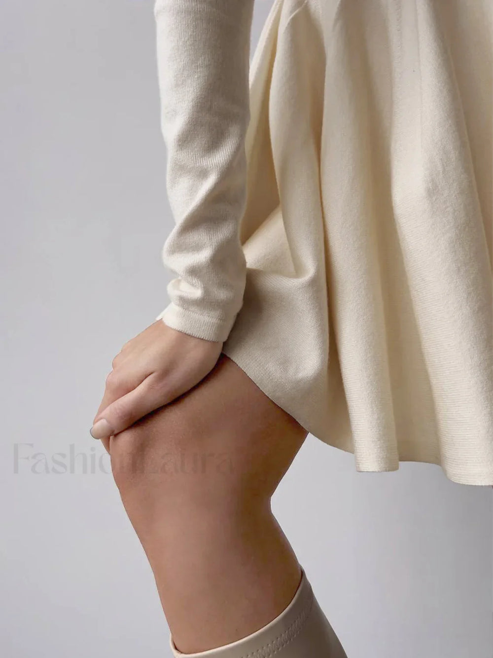 Plain Pleated Sweater Short Dress Sweater Dresses