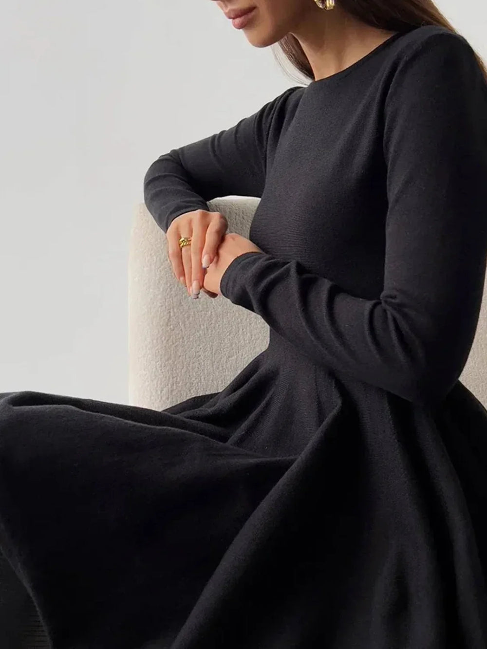 Plain Pleated Sweater Short Dress Sweater Dresses