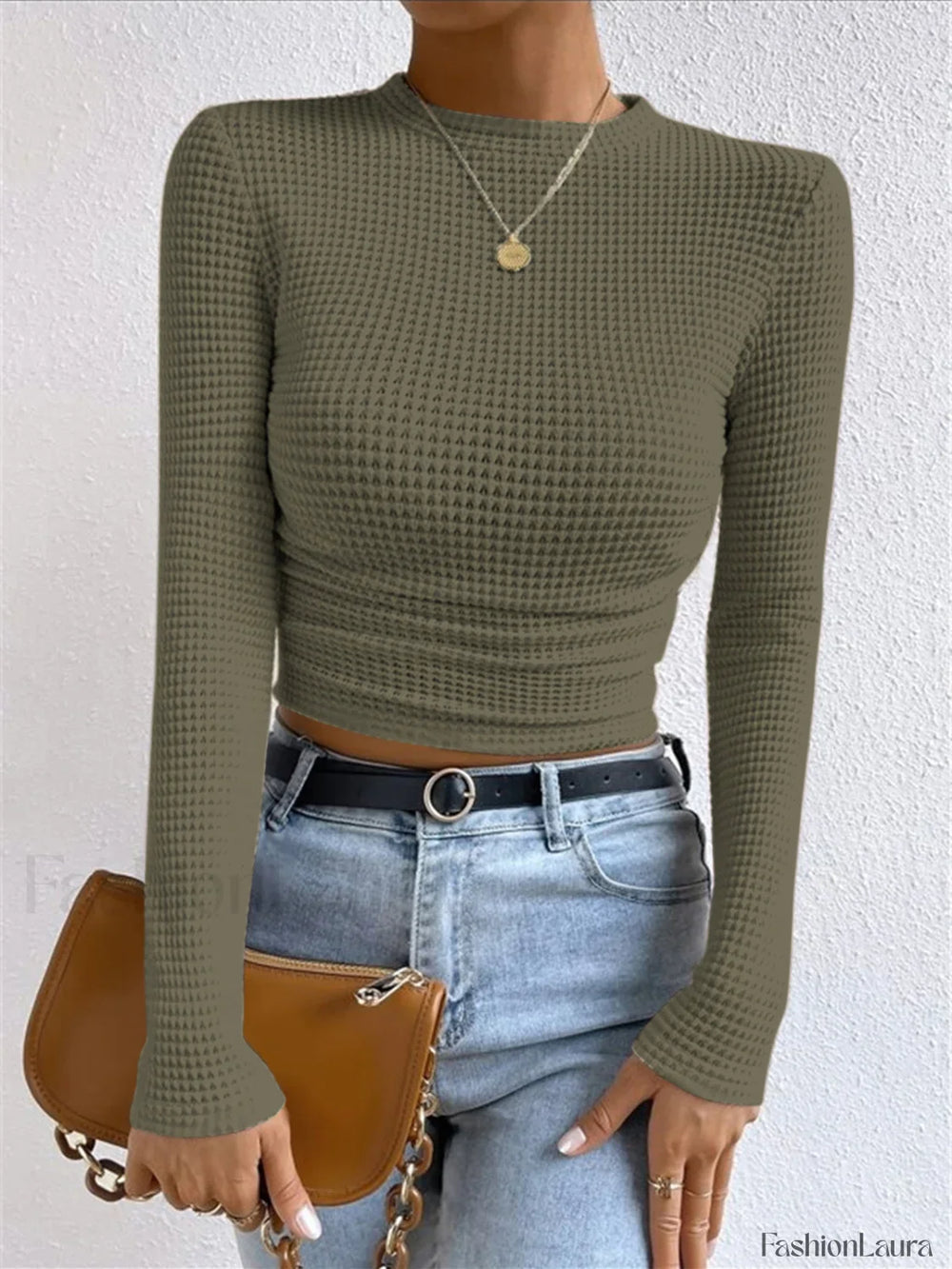 Plain Waffle Slim Sweater ArmyGreen / XS T Shirts