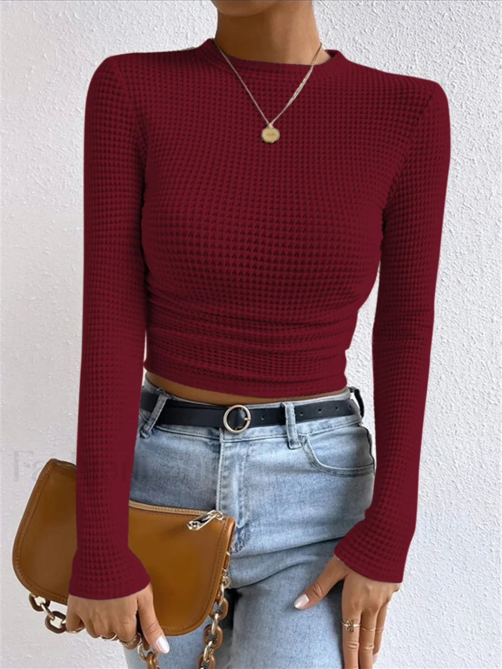 Plain Waffle Slim Sweater Burgundy / XS T Shirts