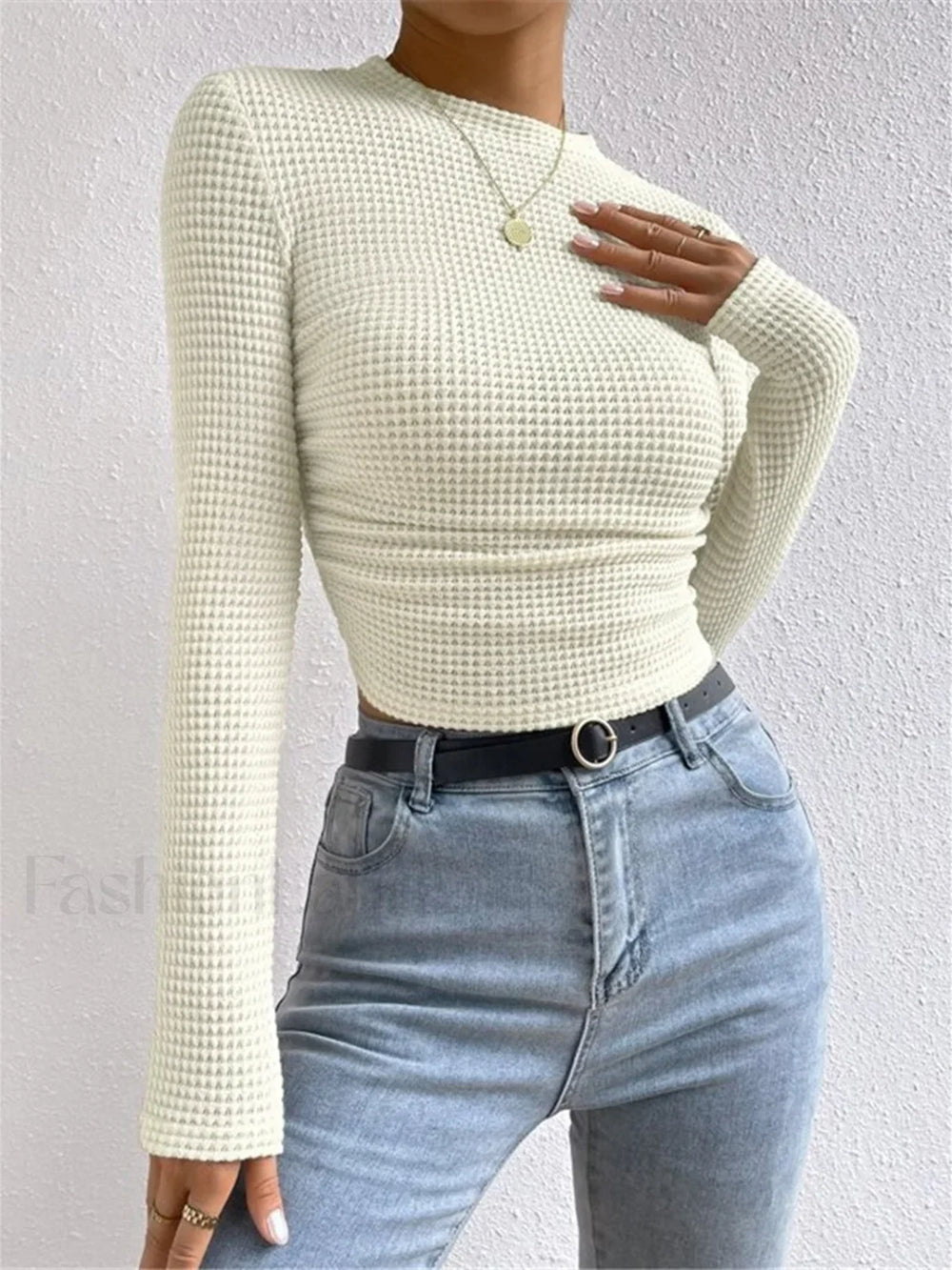 Plain Waffle Slim Sweater T Shirts