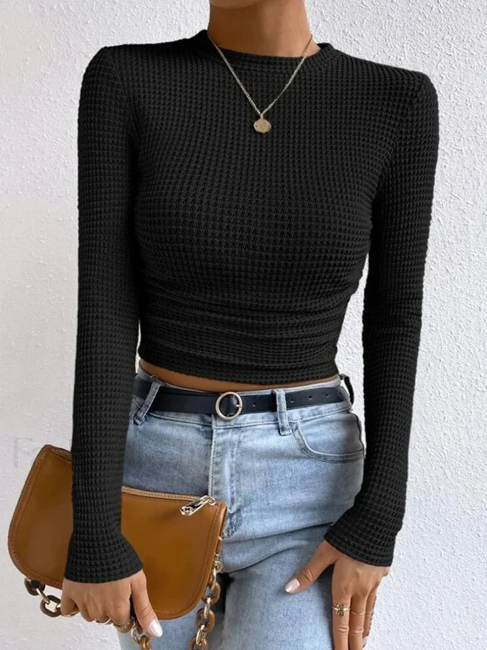 Plain Waffle Slim Sweater T Shirts