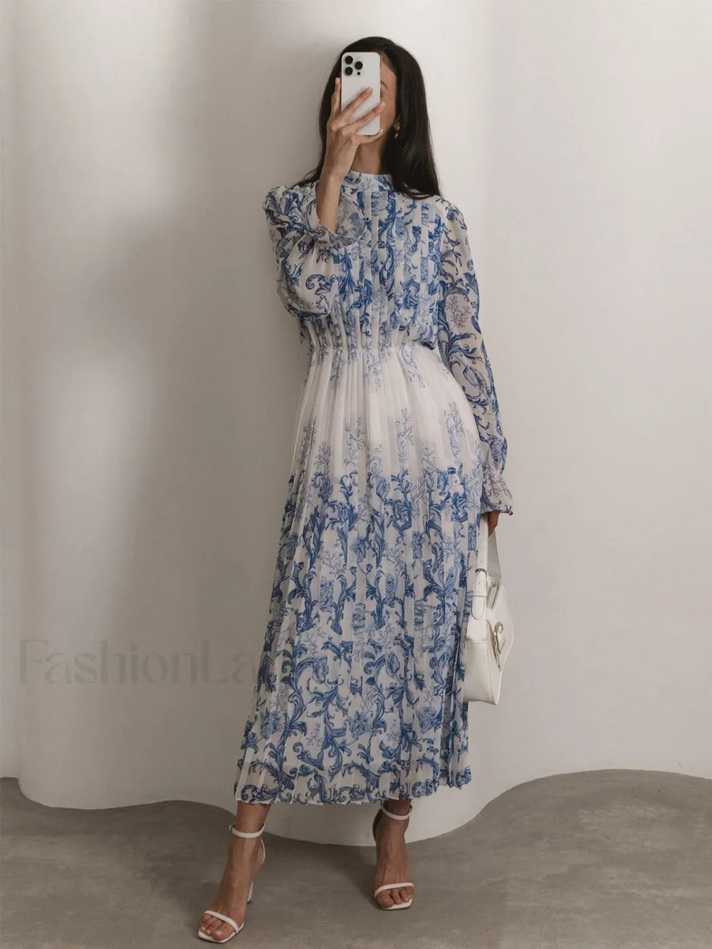 Plant Pattern Printed Trendy Pleated Long Dress Dresses