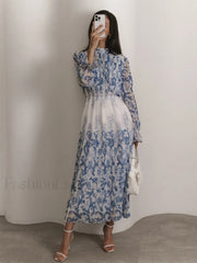 Plant Pattern Printed Trendy Pleated Long Dress Dresses