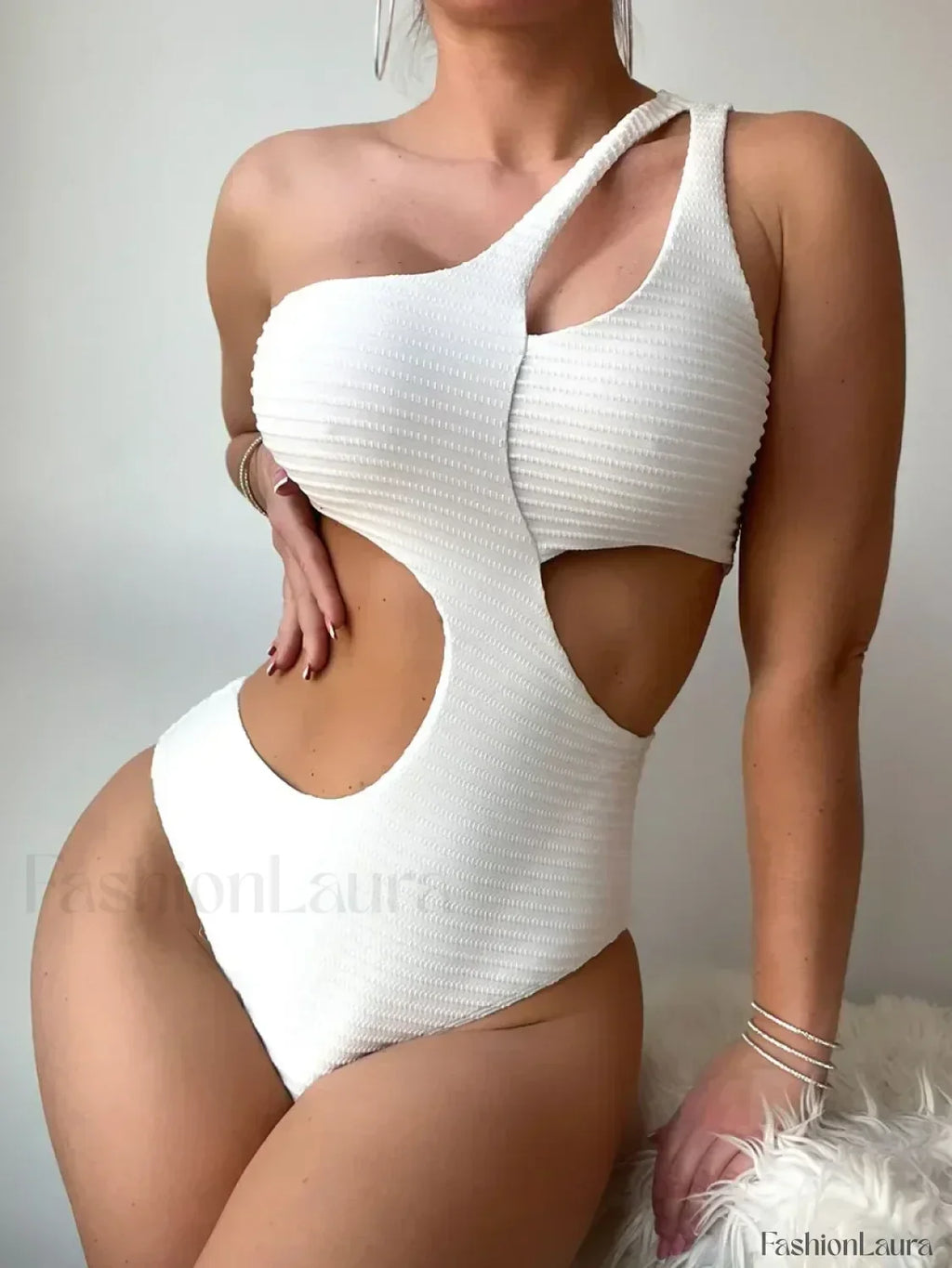 Pleated Cut Out Asymmetric One Piece