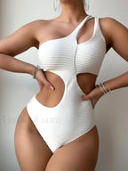 Pleated Cut Out Asymmetric One Piece white / S