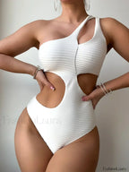 Pleated Cut Out Asymmetric One Piece white / S