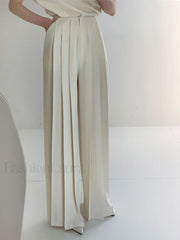 Pleated High Waist Wide Leg Pants White / XS Pants