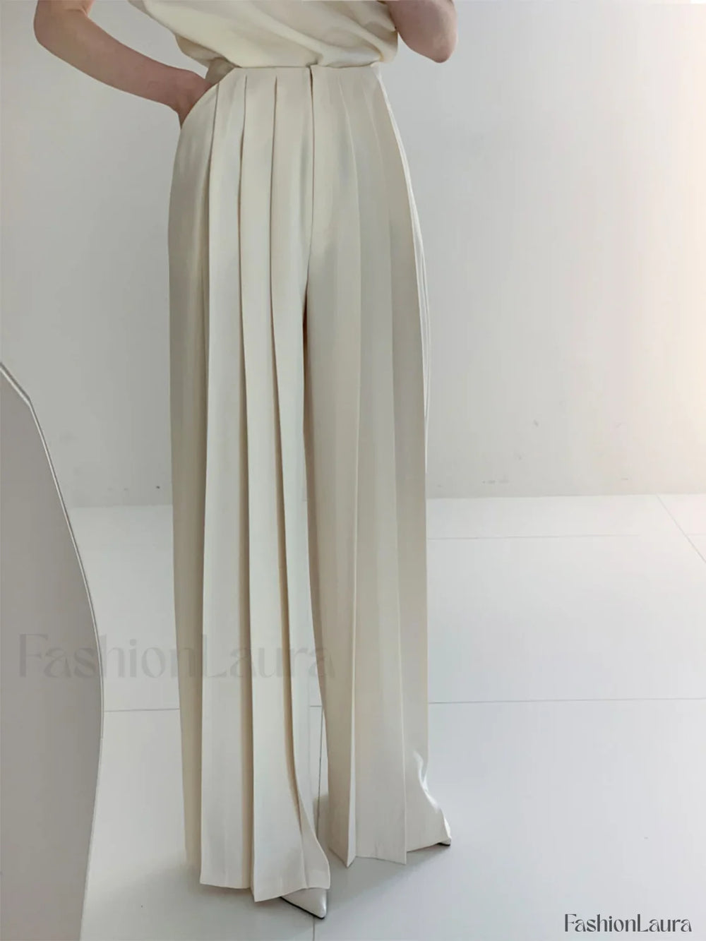 Pleated High Waist Wide Leg Pants White / XS Pants
