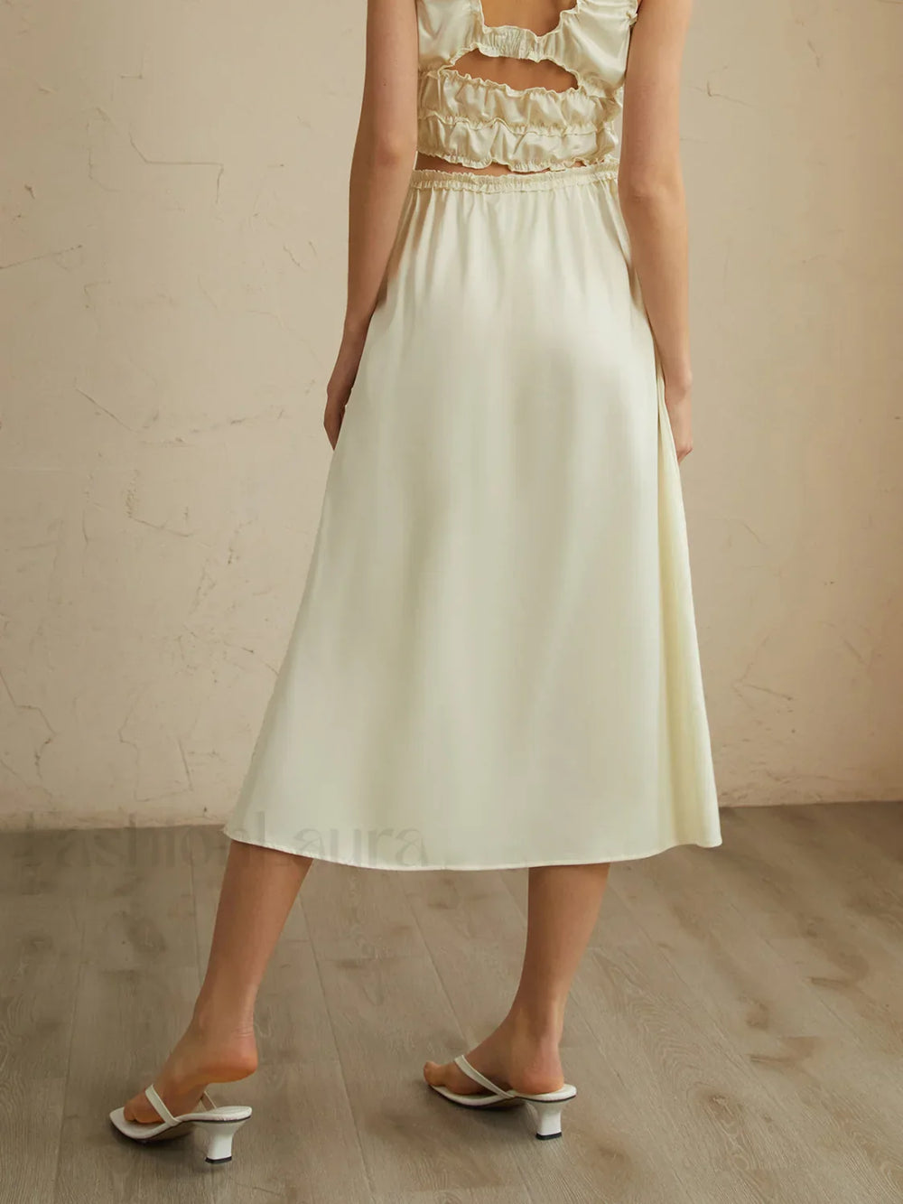 Pleated Lettuce Trim Trendy Split Midi Skirt Skirts