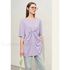 Pleated Mid Length T Shirt Lilac purple / S