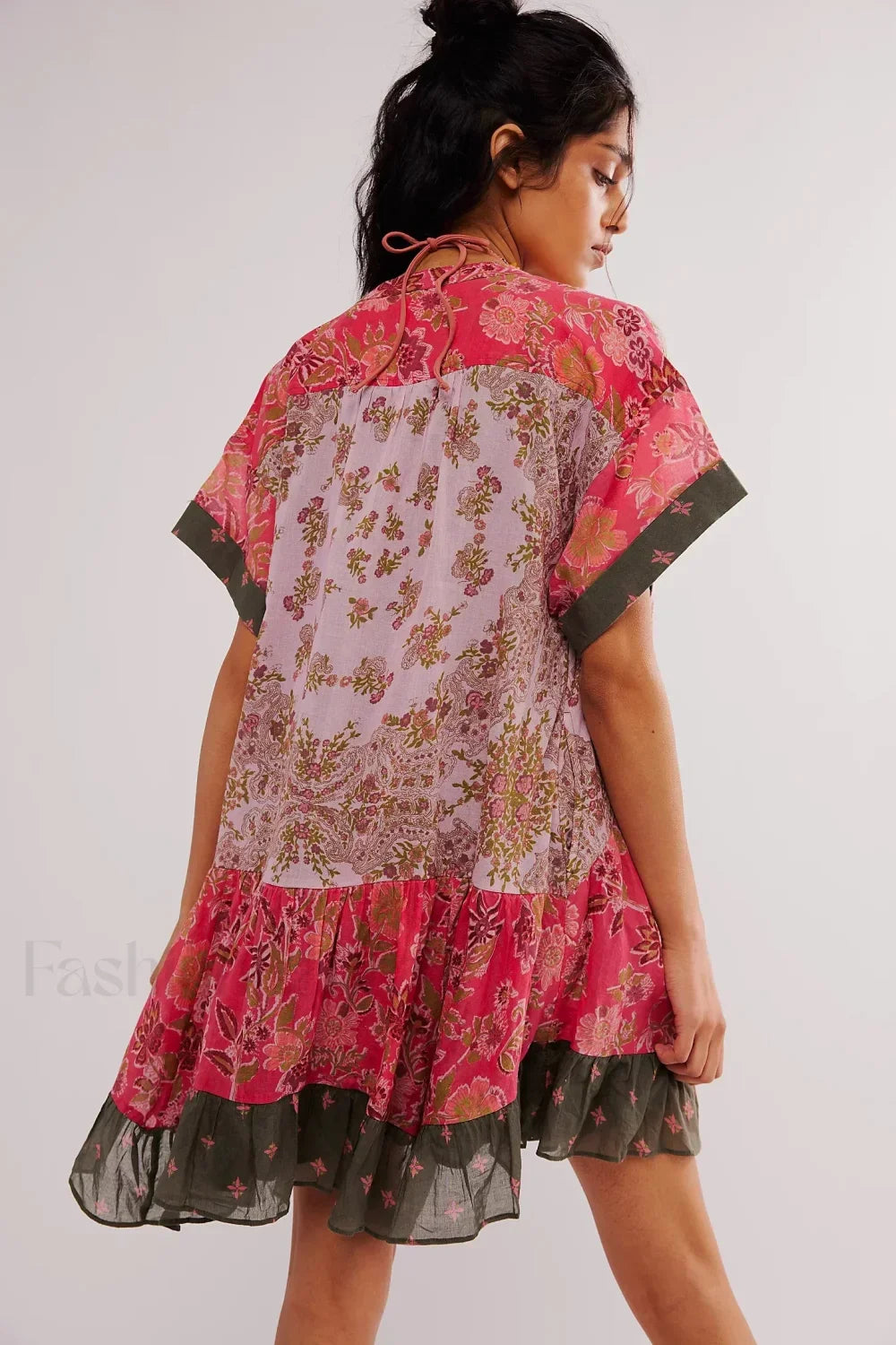 Pleated Oversized V Neck Boho Dress