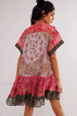 Pleated Oversized V Neck Boho Dress