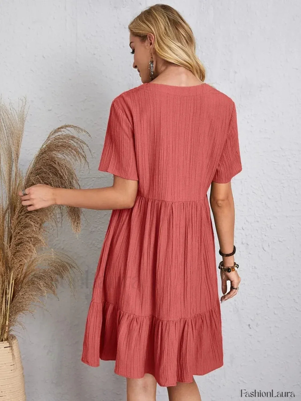 Pleated Ruffle Mini Boho Dress