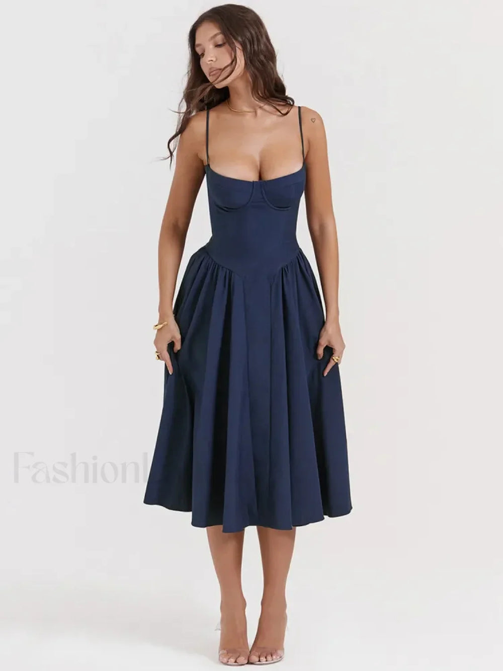 Pleated Spaghetti Strap Midi Dress