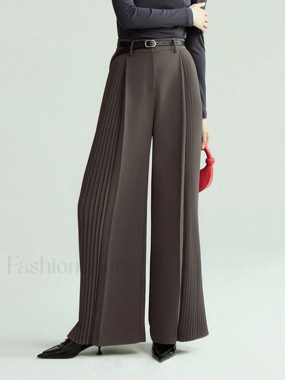 Pleated Wide Leg Trendy Pants Without Belt Pants