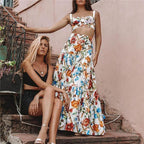 JuliaFashion-Plus Size Summer Flowers Two Piece Dress