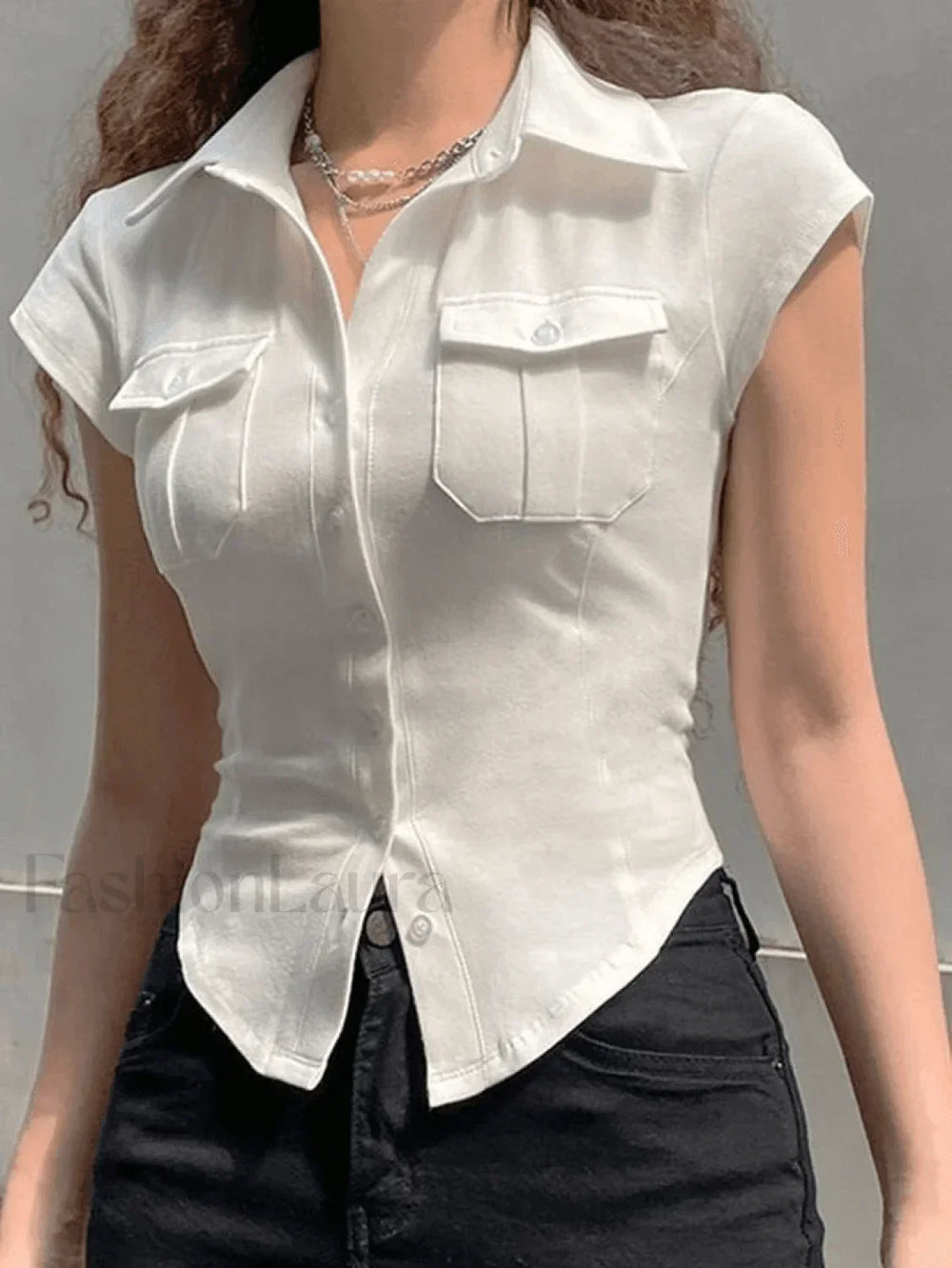 Pocket Cropped Blouse Shirts