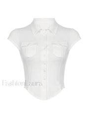 Pocket Cropped Blouse Shirts