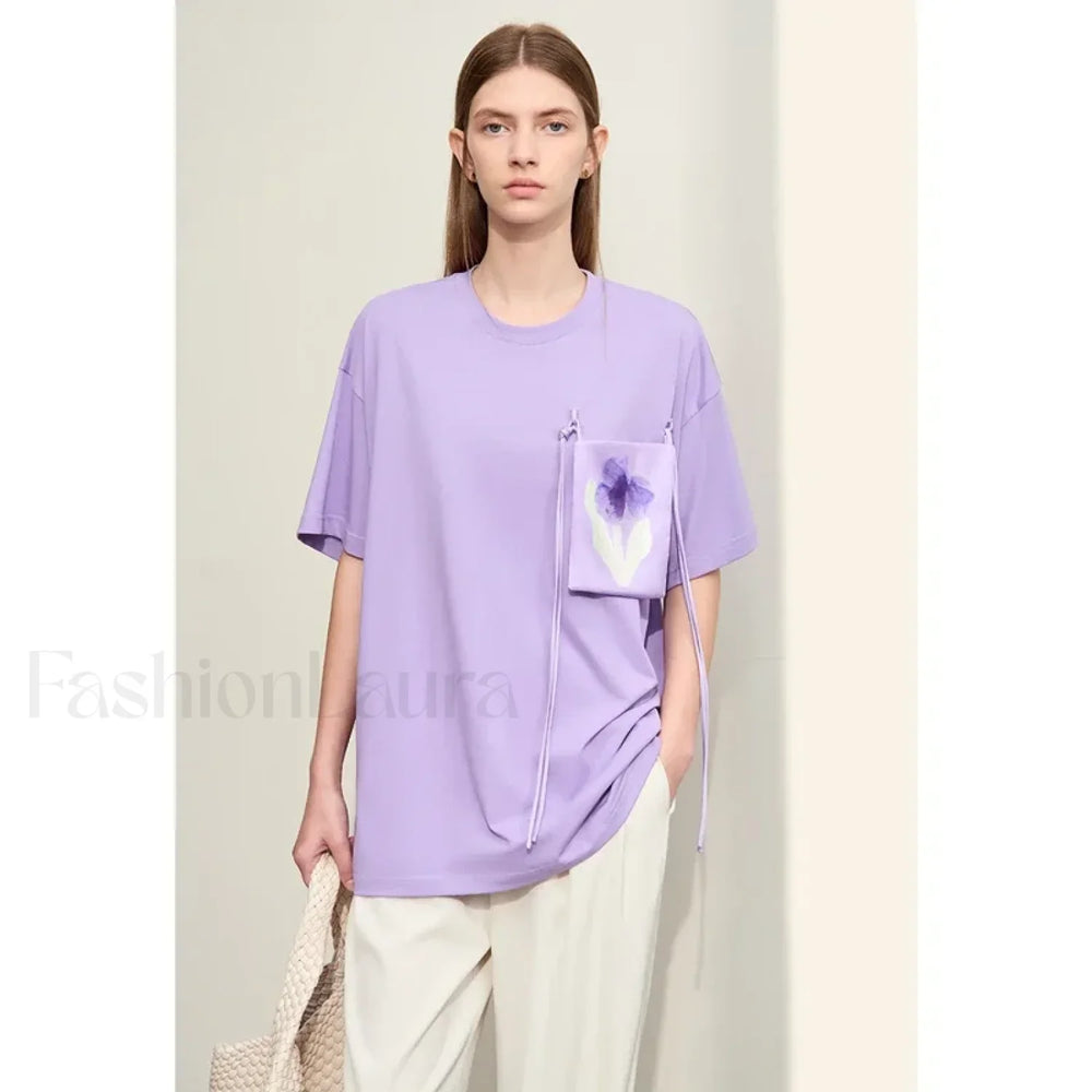 Pocket Print Knit T Shirt Purple / S