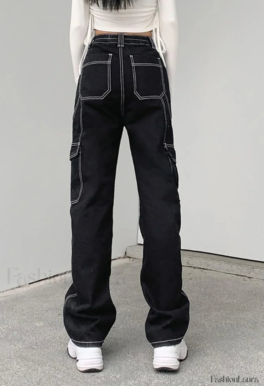 Pocket Stitched High Waist Cargo Jeans Jeans