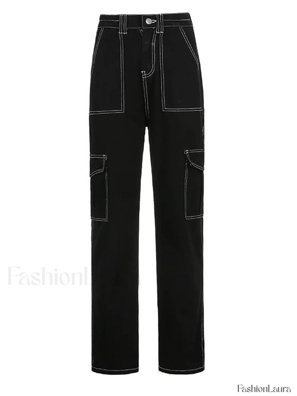 Pocket Stitched High Waist Cargo Jeans Jeans