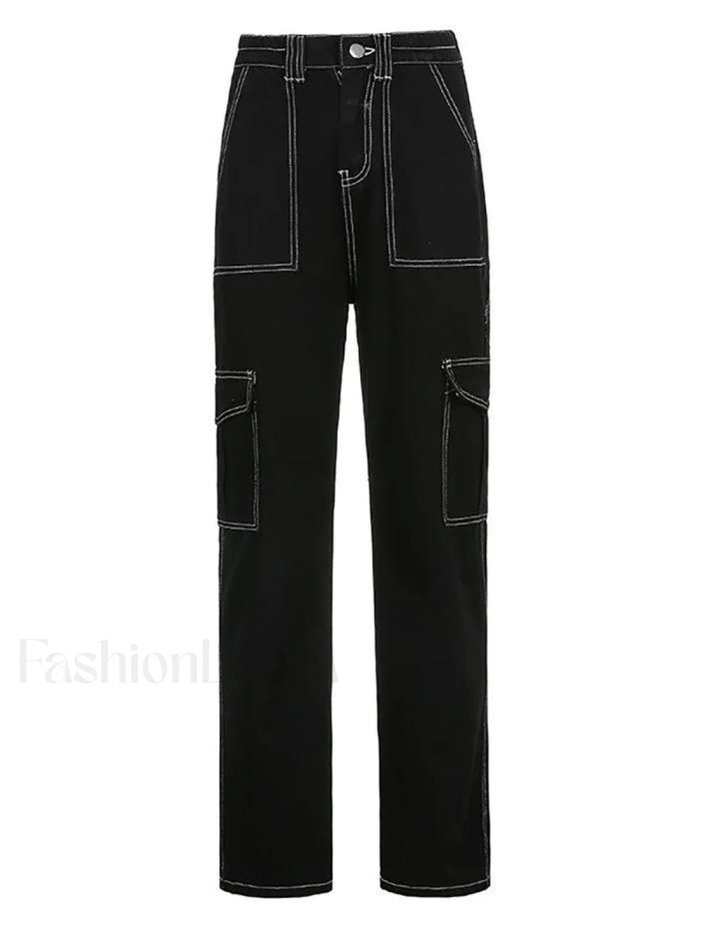 Pocket Stitched High Waist Cargo Jeans Jeans