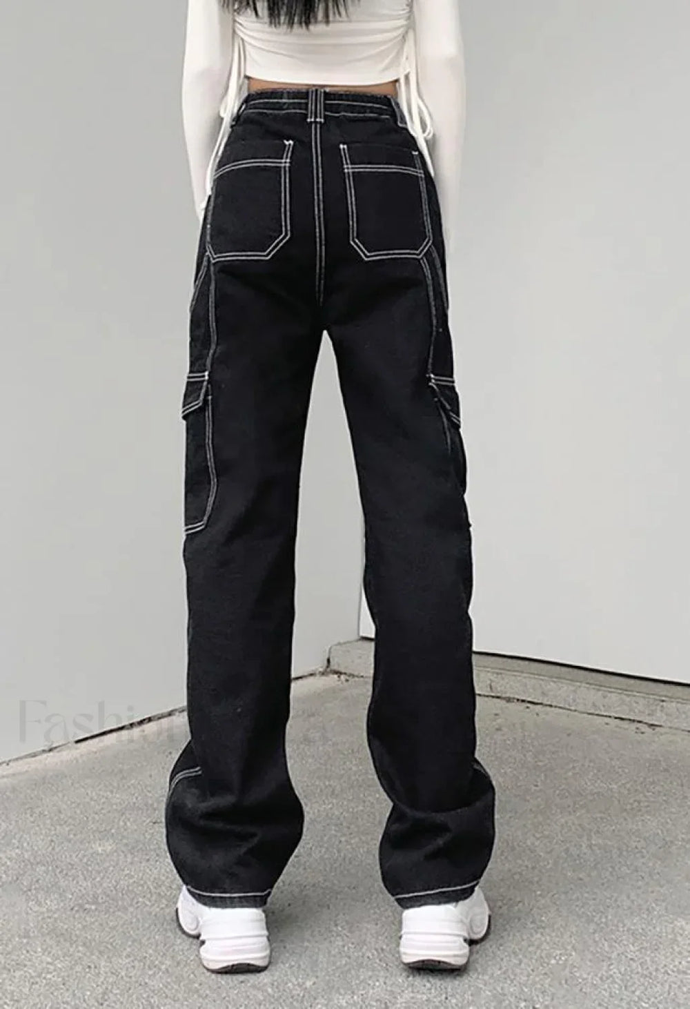 Pocket Stitched High Waist Cargo Jeans Jeans