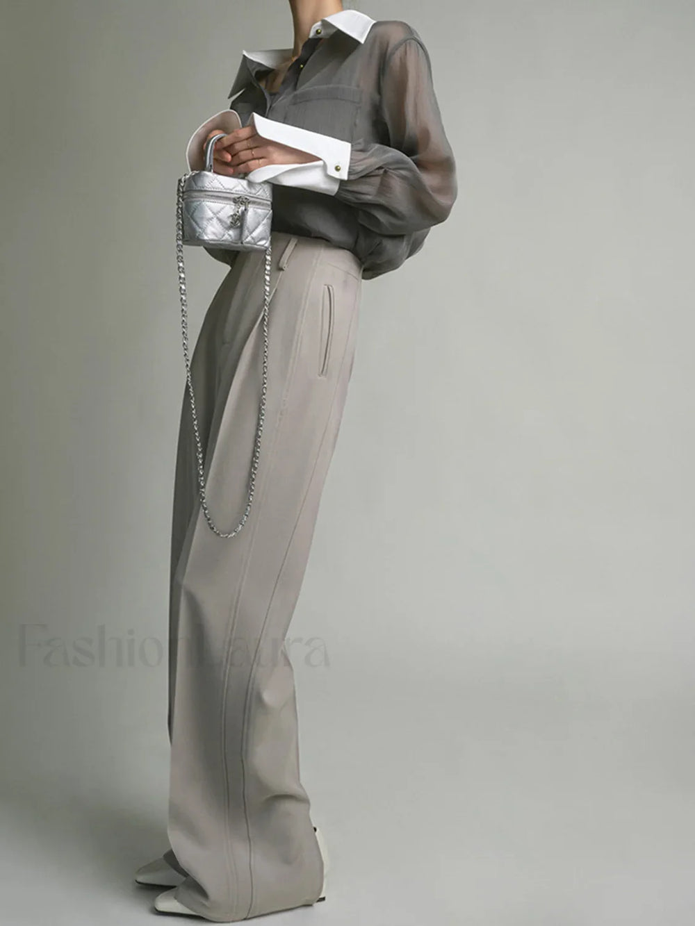Pocket Straight Graceful Leg Split Pants Pants
