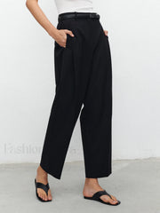 Pocket Straight Leg Trendy Pants Without Belt Pants