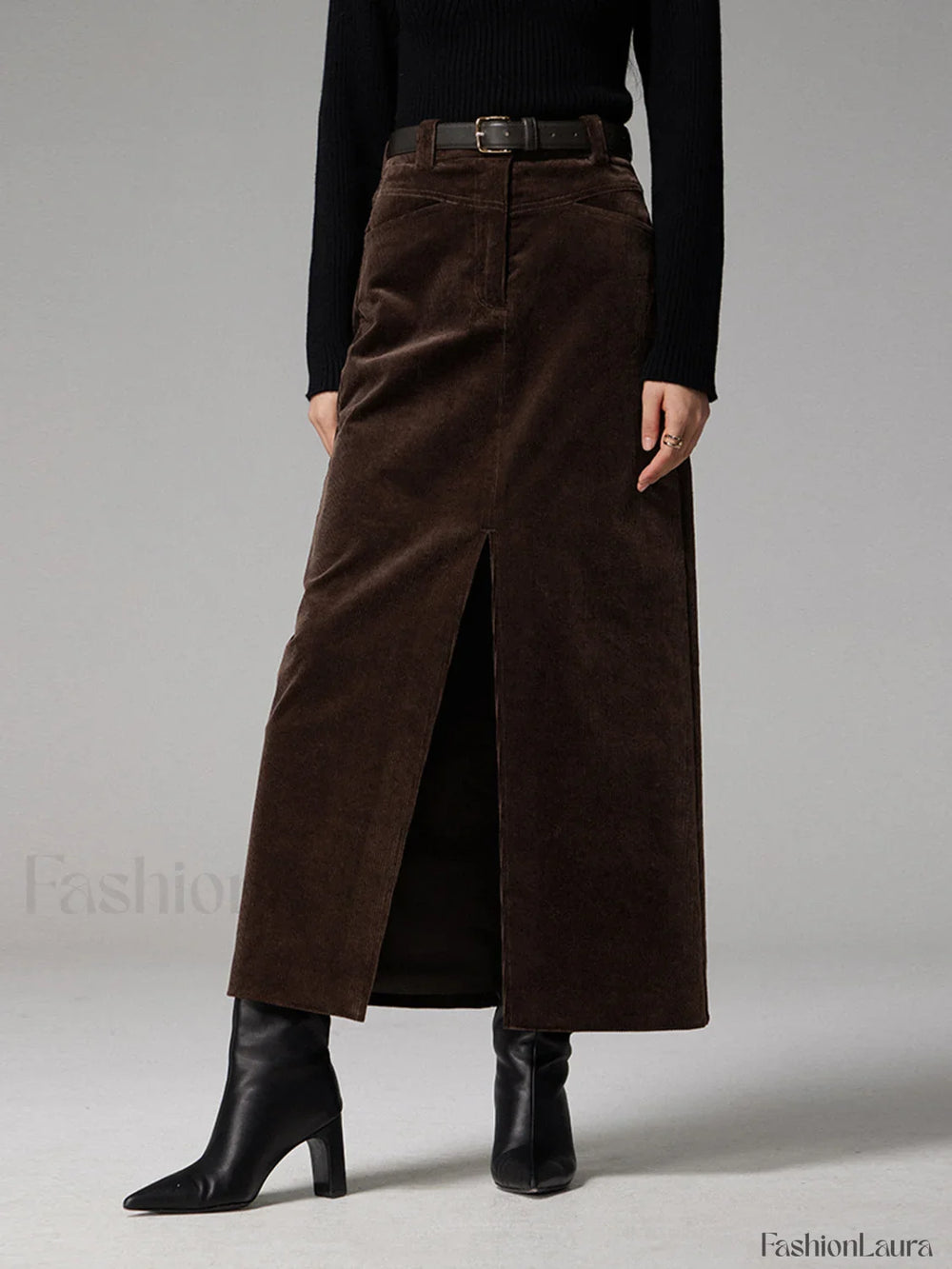 Pockets Corduroy Slit Maxi Skirt Skirts