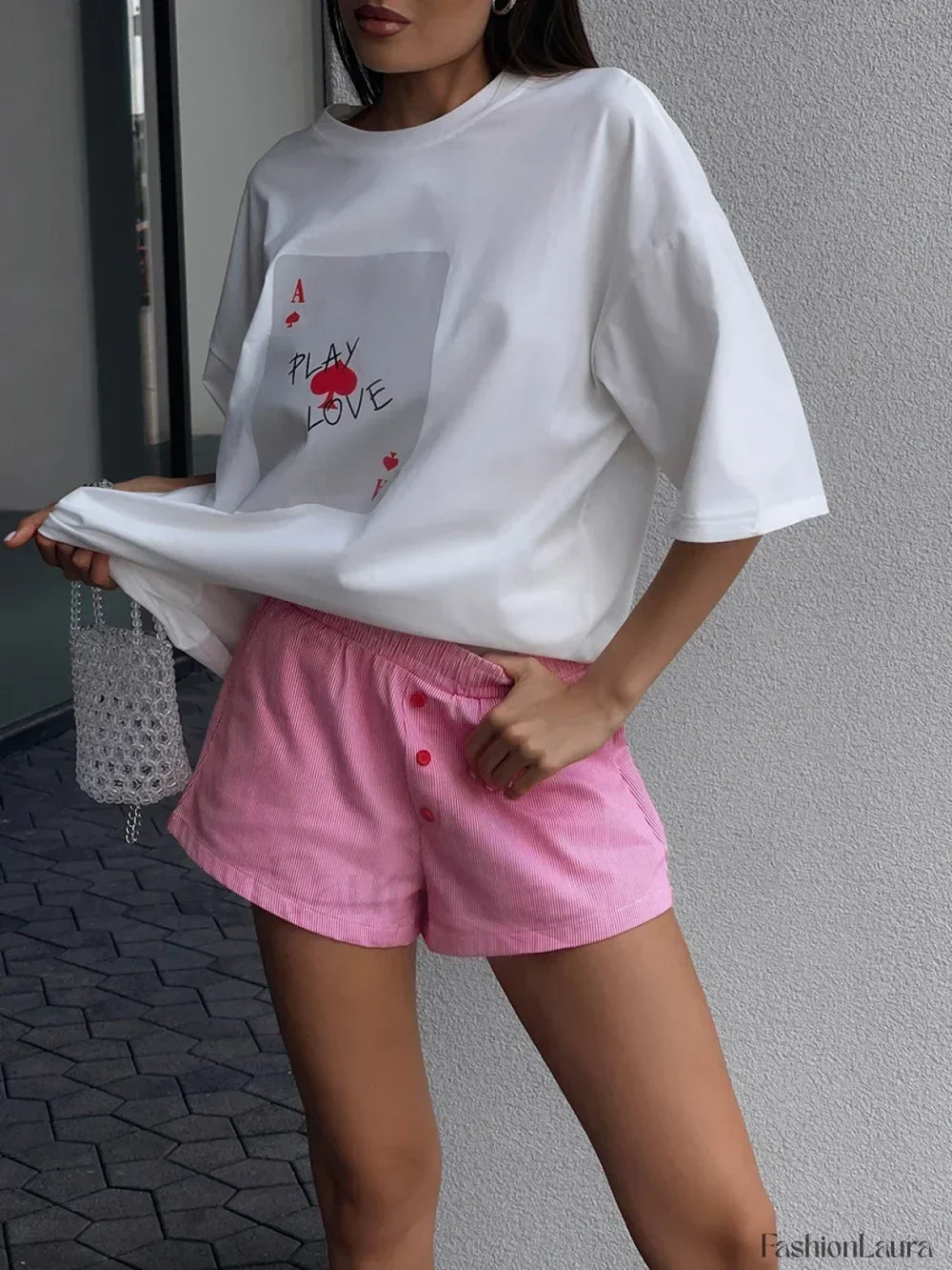 Poker Card Printed Loose Cotton T Shirt