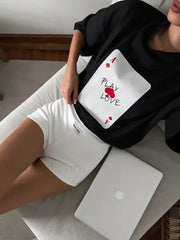 Poker Card Printed Loose Cotton T Shirt