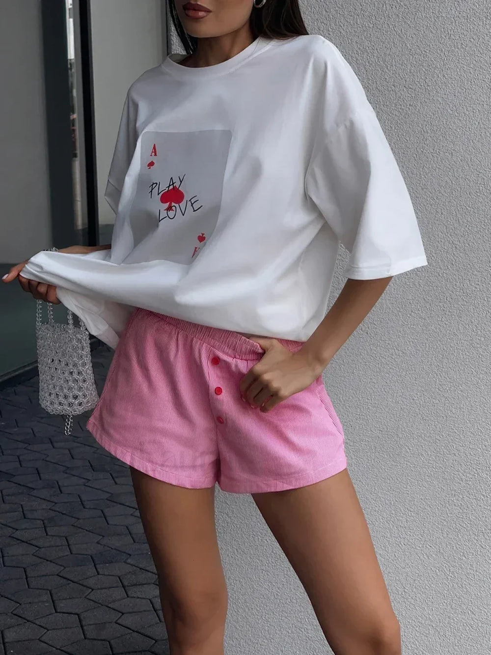 Poker Card Printed Loose Cotton T Shirt