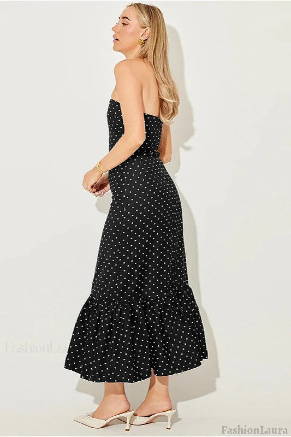 Polka Dot Off Shoulder Strapless Maxi Dress