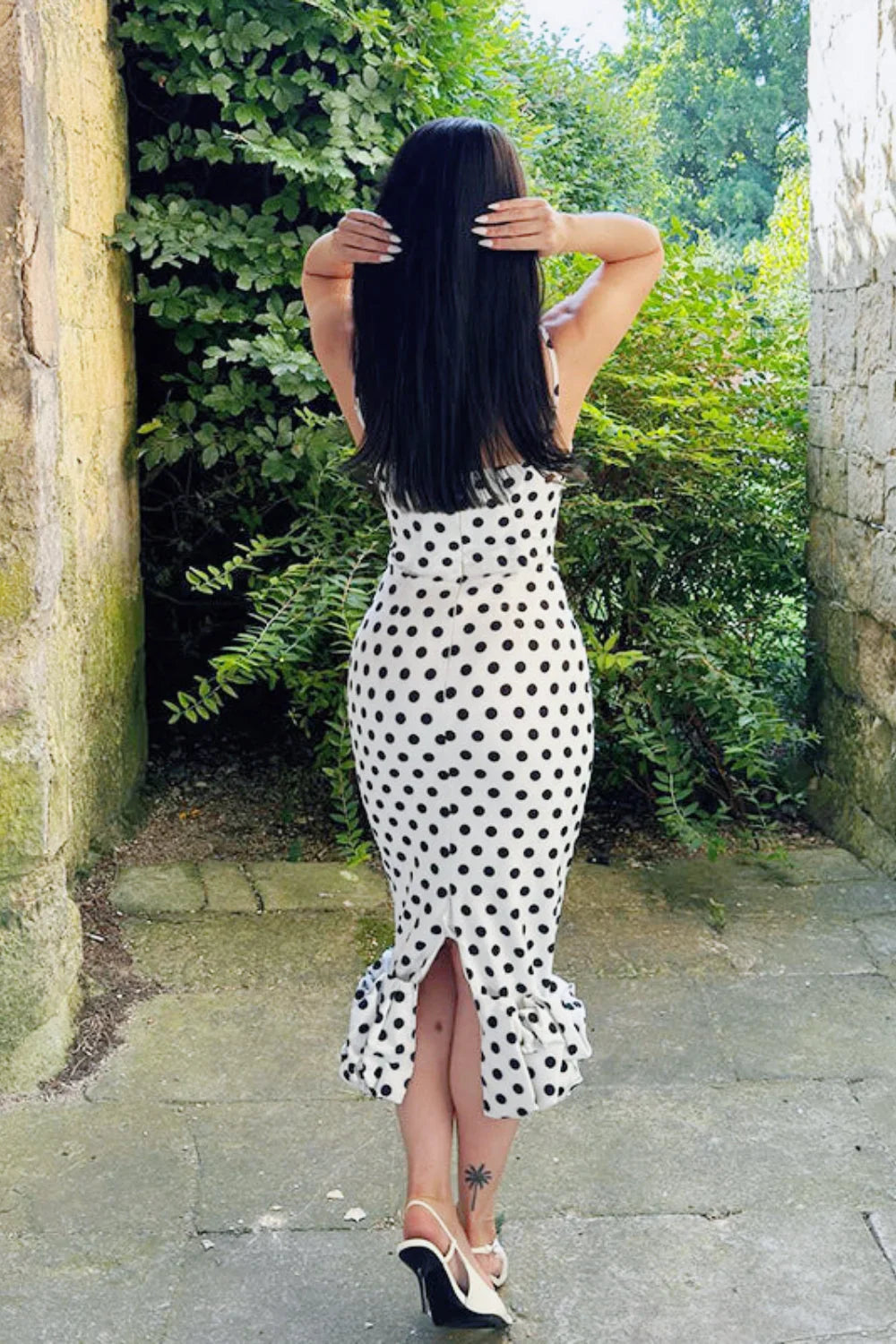 Polka Dot Pleated Slim Waist Strappy Maxi Dress