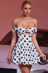 Polka Dot Printed Tube Top Backless Vacation Mini Dress