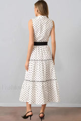 Polka Dot Sleeveless Lapel Fashion Maxi Dress