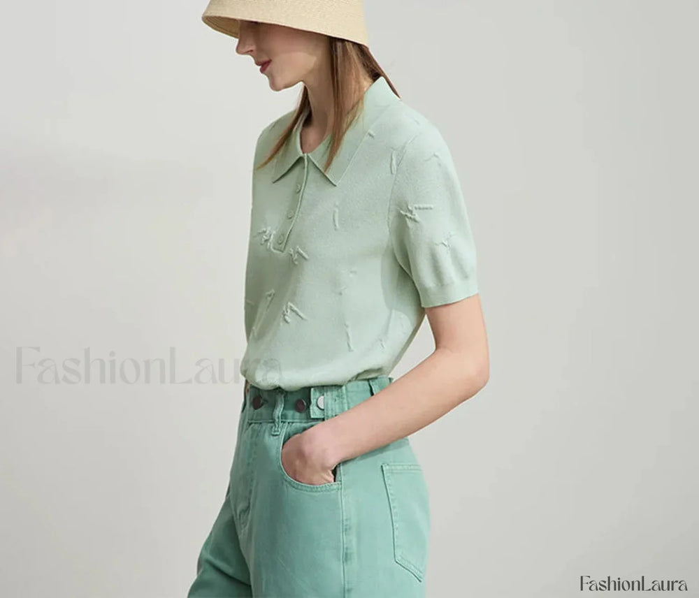 Polo Letter Knitted T Shirt Green / S