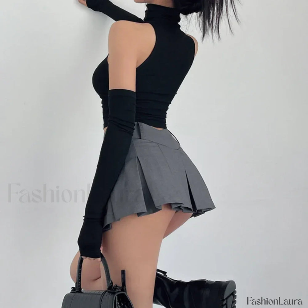 Preppy Solid High Waist Mini Skirt