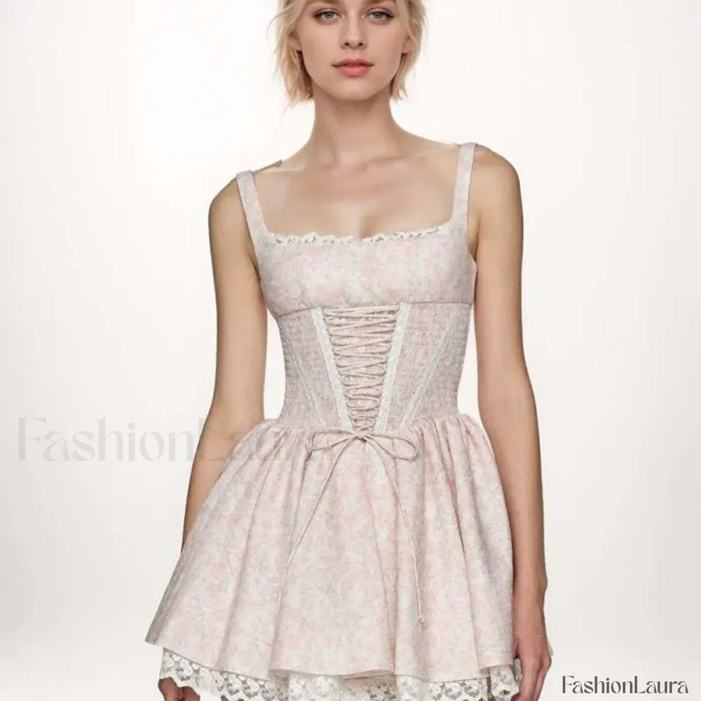 Princess Bandage Mini Floral Dress white / S