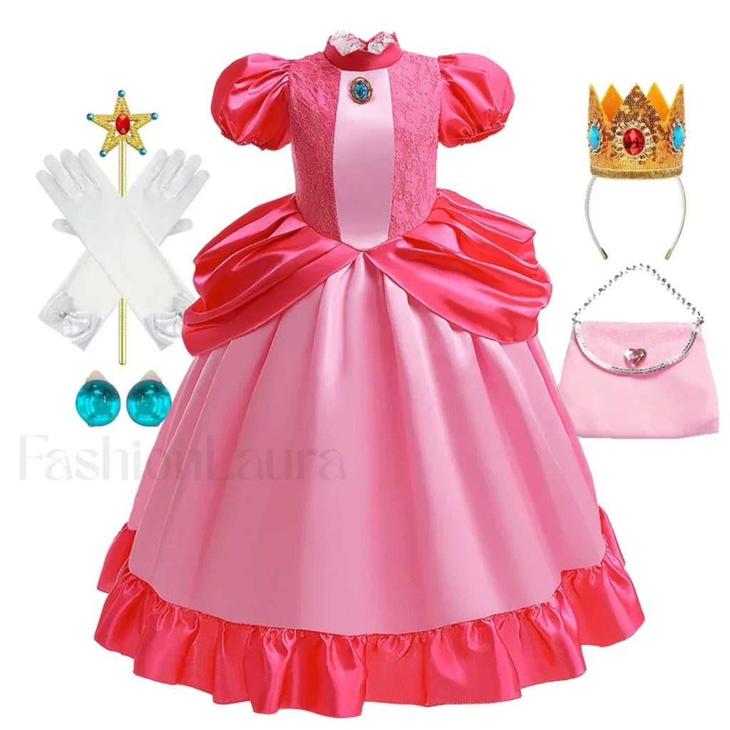 Princess Cosplay Peach Dress Accessories Role Play Carnival Birthday Kid Costume 2T (Tag 100) / Peach Dress B
