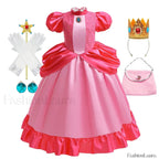 Princess Cosplay Peach Dress Accessories Role Play Carnival Birthday Kid Costume 2T (Tag 100) / Peach Dress B
