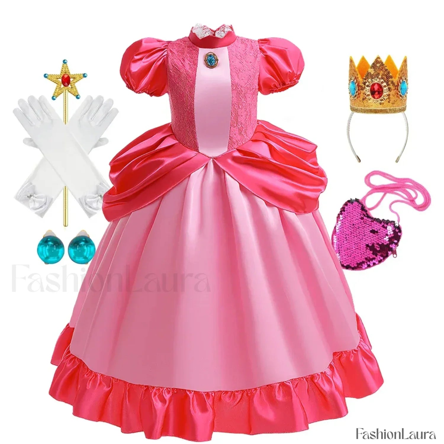 Princess Cosplay Peach Dress Accessories Role Play Carnival Birthday Kid Costume 2T (Tag 100) / Peach Dress C